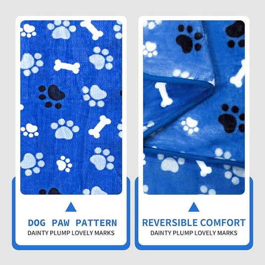 Dog Blanket Paw Bone Pattern 1 Pack 1 Super Soft Warm Flannel Sofa Cover Car Bed Protector, Urine Proof Washable Outdoor Pet Blanket for Puppy Large Dogs & Cats,80"*60" Blue