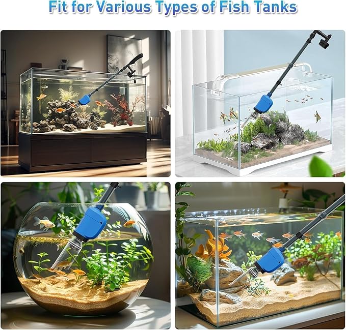 6-in-1 Electric Aquarium Gravel Cleaner, 530GPH Fish Tank Vacuum Cleaner with Water Changer, Sand Washer, Debris Remover & Circulation Pump, Quiet 32W Pump (Black) (Black)