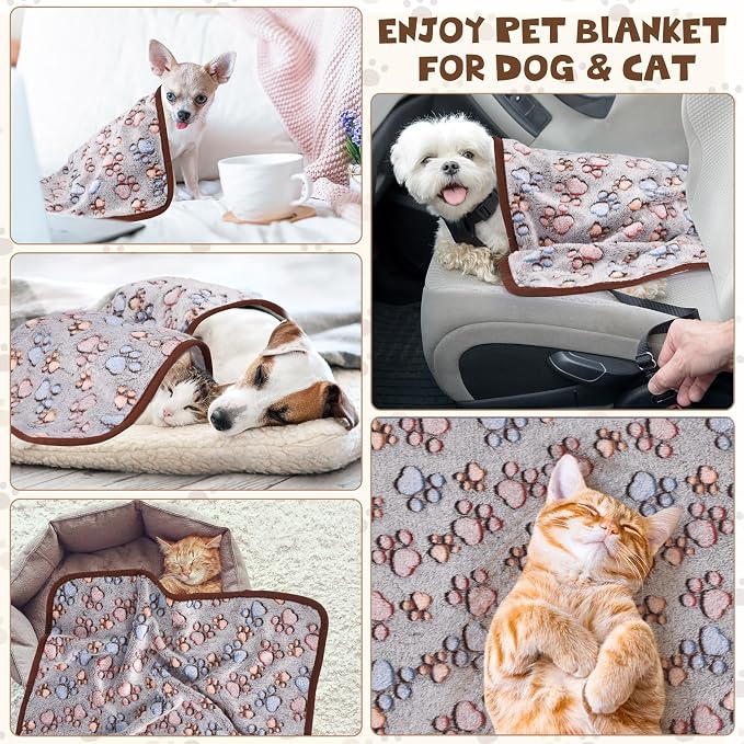 Chumia 1 Pcs Dog Blankets Soft Fluffy Fleece Washable Puppy Sleep Blankets Small Mat for Pets Throw Warm Bed Mat for Dog Puppy Cat (Black,Paw)
