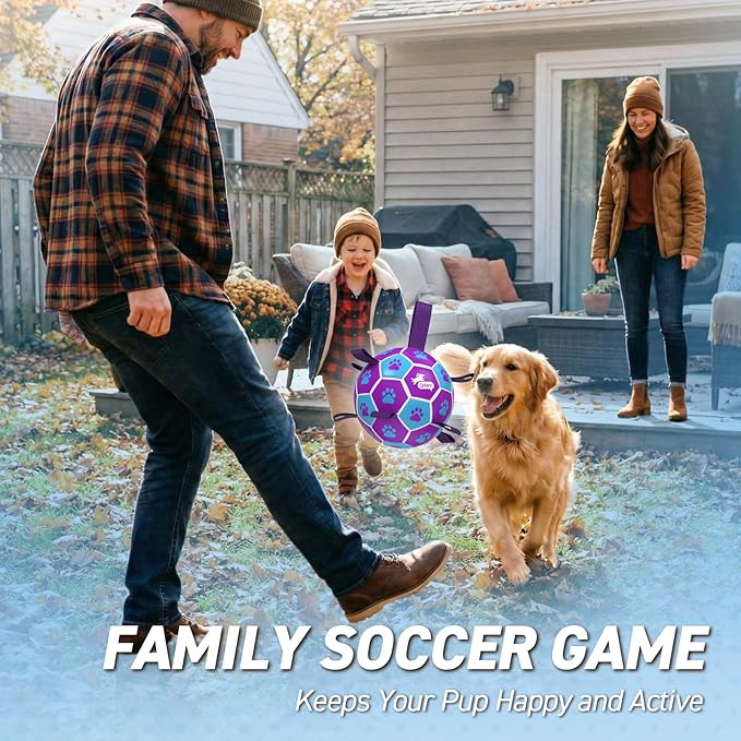 QDAN Dog Ropes Toys Soccer Ball with Straps, Puppy Birthday Gifts, Tug of Toy, Water Toy, Durable Balls for Dogs, Medium Small Breed, 6 Inch