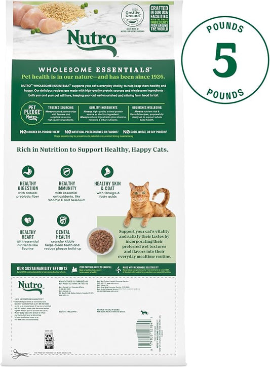 Nutro Wholesome Essentials Dry Cat Food, Adult Cat Food Dry Chicken & Brown Rice Recipe, 5 lb. Bag