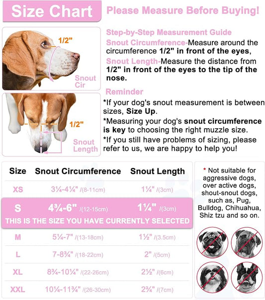 LUCKYPAW Dog Muzzle, Mesh Muzzle for Small Medium Dogs, Soft Mouth Cover to Prevent Biting Chewing, Drinkable Breathable Adjustable Puppy Mouth Guard(Pink, S)