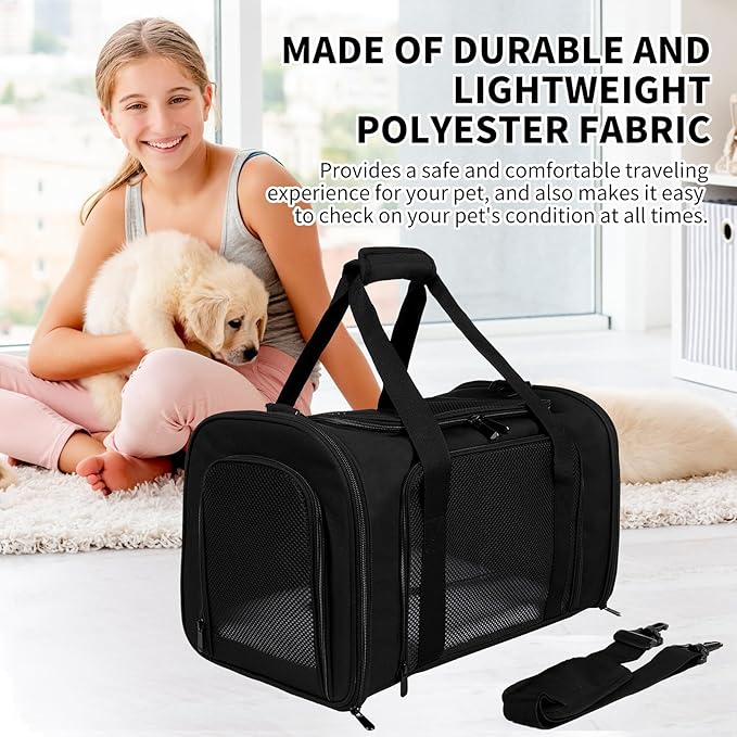 Carriers Soft-Sided Pet Carrier for Cats Dogs Under 15 lbs,TSA Airline Approved with 4 Ventilated Windows(Medium,Black)