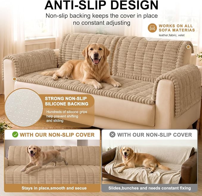 Smiry Couch Cover for Dogs, Non Slip Washable Sofa Protector for Pets, Soft Furniture Cover for Pet, Stylish Sofa Covers, Cozy Protect Against Fur, Dirt & Everyday Messes (Khaki, 27.6" x 88")
