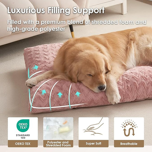 EHEYCIGA Washable Medium Dog Bed for Crate 29x21 Inch, Reversible Kennel Pad for Dogs Weight Up to 35 lbs, Plush and Comfy Pet Sleeping Mat, Pink