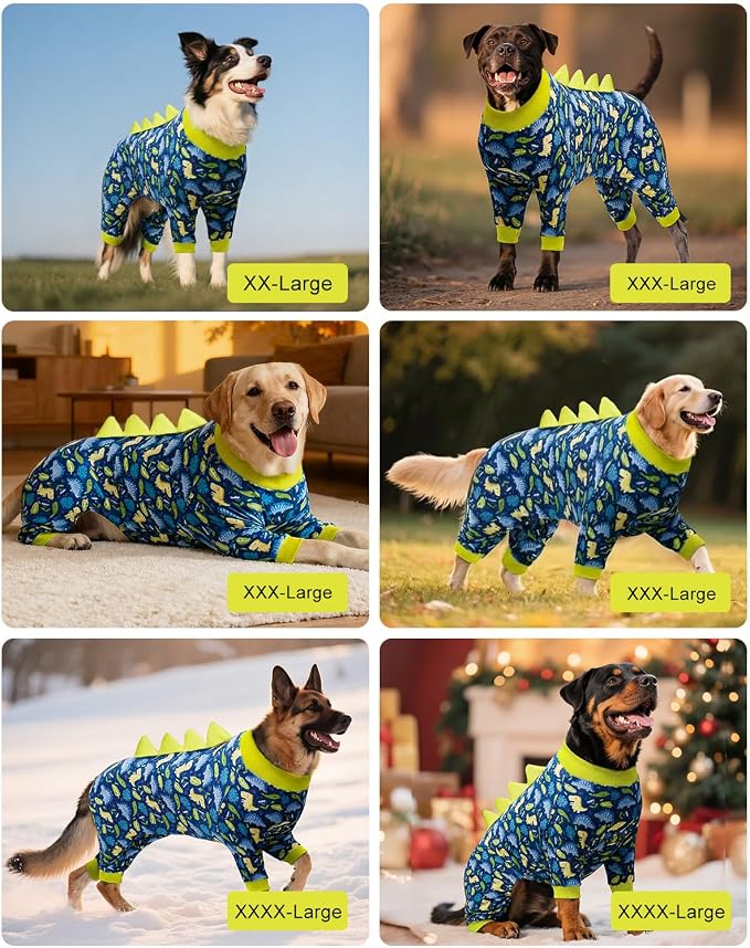 CuteBone Dinosaur Costume Dog Pajamas, Stretchy Spandex Crystal Velvet Sleepwear Coat for Small Dogs, Soft & Warm Pet Outfit Clothes for Cold Weather, Cozy Pullover Design COSP10XXL