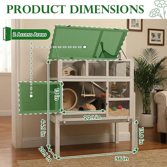 Large Guinea Pig Cages, 3-Story Indoor Guinea Pig Habitats with Stand, Hedgehog Cage Rabbit Hutch with Pull-Out Tray, Flip-Open Roof, Cozy Hammock