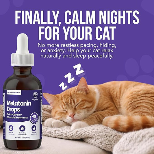 Cat Melatonin Drops, Liquid Melatonin for Cats for Grooming, Travel and Vet Visits, Calming Cat Sedative for Grooming, Cat Sleep Aid, Cat Melatonin Treats