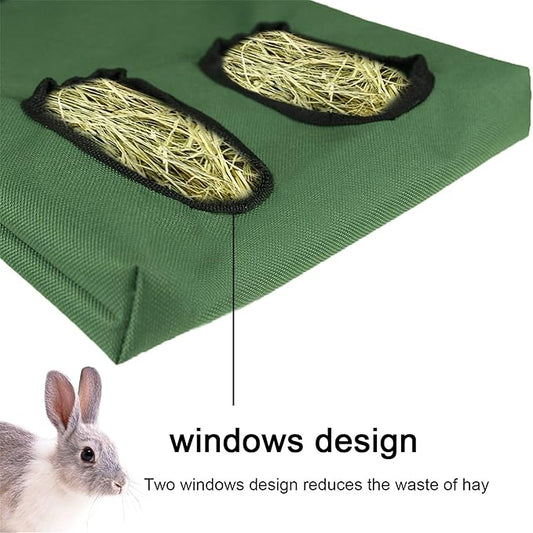 Rabbit Hay Feeder Bag Guinea Pigs Hanging Hay Rack Manger Holder Dispenser Small Animal Feeder Storage Pouch for Bunny Chinchilla Hamster (Pattern Black, 2 Windows)