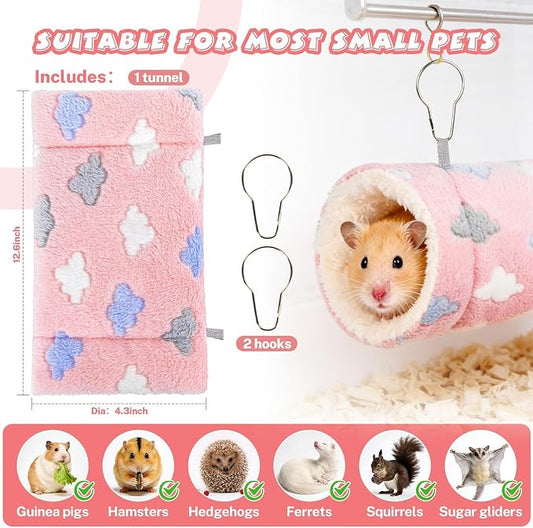 Ferret Rat Guinea Pig Tunnels - RAINFLOW Soft Rabbit Tunnel for Playing & Resting, Portable Hanging Guinea Pig Toys Accessories for Hedgehogs Hamster Squirrel Sugar Glider, Pink Cloud