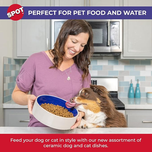 SPOT Standard Crock Dish - Heavy Duty, Non-Slip, Round Ceramic Food/Water Bowl for Pets, Ideal for Medium to Large Dogs or Multiple Animals, Dishwasher Safe - 9.5 in, 8 Cups, (64 Oz)(Pack of 6)