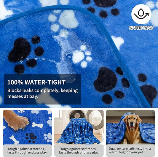 Dog Blanket Paw Bone Pattern 1 Pack 3 Colorful 60"*50" Super Soft Warm Flannel Sofa Cover Car Bed Protector, Urine Proof Washable Outdoor Pet Blanket for Puppy Large Dogs & Cats