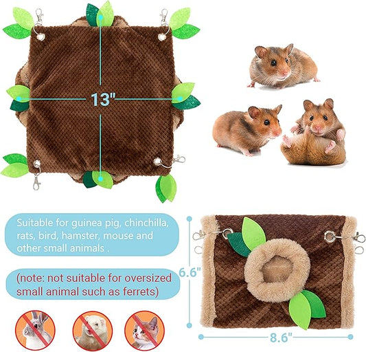 Small Animal Hammock - Hanging Hammock & Tunnel Hideout for Guinea Pig Hamster Parrot Rat Chinchilla - Warm Swing Plush Cage Bed Washable Pet Hammock