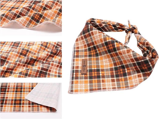 Lionet Paws Halloween Dog Bandana - Plaid Dog Kerchief, Adjustable Washable Reversible Cotton Scarf for Small to Large Dogs