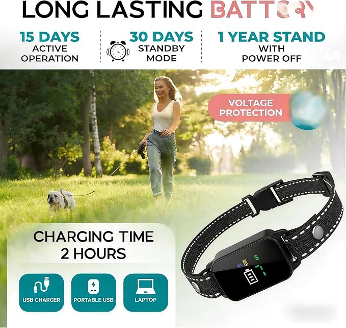 Bark Collar, Dog Bark Collar for 5-60LBS Small & Medium Dogs, IP67 Waterproof Rechargeable Training Bark Collar, Anti Barking Collar with 3Modes, 5 Beep & 7-Level Sensitivity(Black)