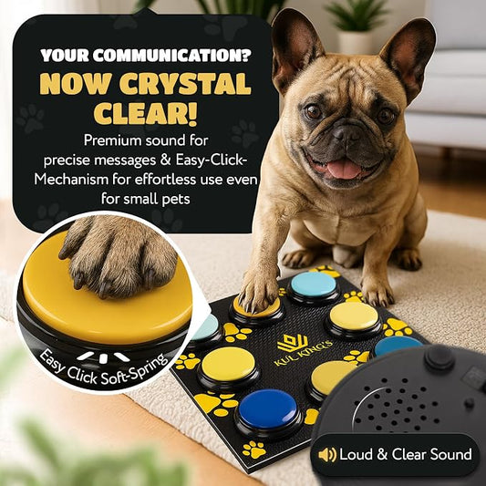 KUL KING'S Waterproof & Non-Slip Dog Talking Buttons - 8 Recordable Buttons with Special Training Mat & Guide, Batteries, Stickers - Talking Dog Buttons for Communication