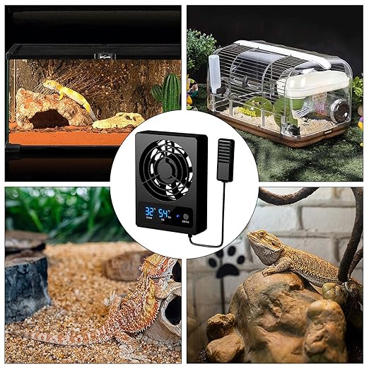 Cooling Fan - Digital Terrarium Airflow Controller, Quiet Habitat Ventilation Device with High Efficiency Wind Output, Smart Temperature Regulation Feature, Ideal for Geckos Turtles Frogs Enclosure Ma
