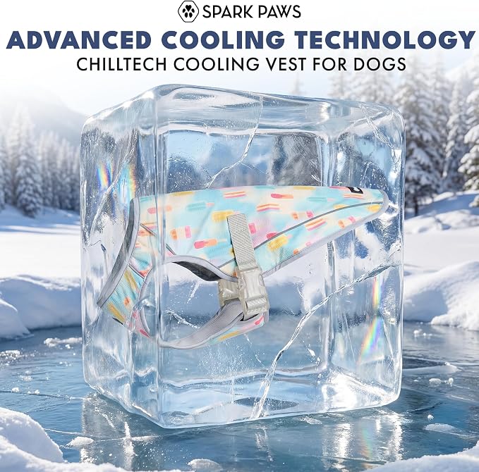Spark Paws Dog Cooling Vest - SPF 50 UV Sun Protection - Summer Heat Relief Gear for Dogs, Lightweight, Evaporative Cooling - Dog Anxiety Relief Vest During Hot Days - Popsicles - Size S