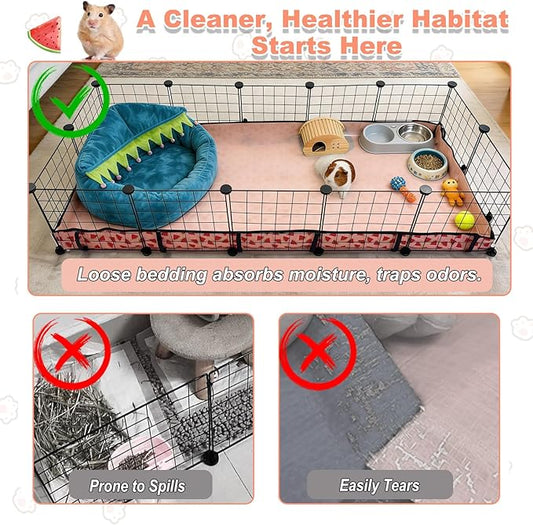 Waterproof Guinea Pig Cage Liners, Washable & Reusable Small Animal Cage Mat, for Rabbit, Hamster, Chinchilla, Hedgehog (Watermelon),C&C 28x56 inches