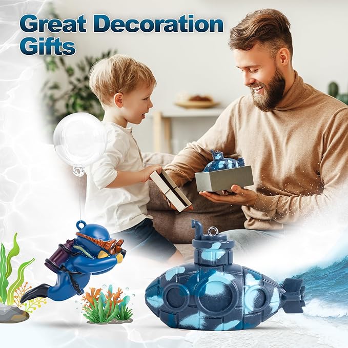 CousDUoBe 2.1 in Mini Floating Submarine Fish Tank Decoration Set,Cute Retro Submarine Set and Floating Diver,Aquarium Decorations Resinous Betta Fish Tank Accessories