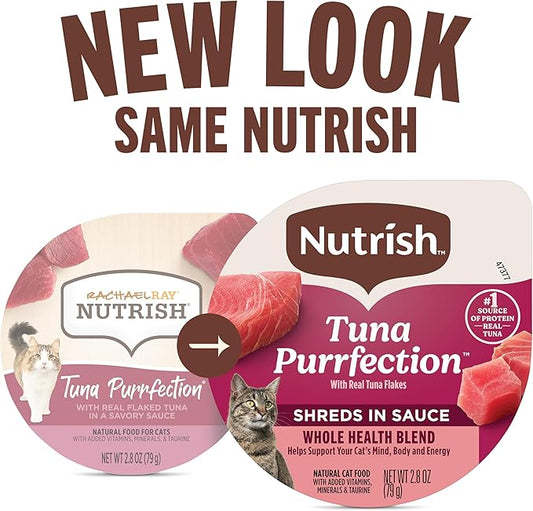 Nutrish Grain Free Wet Cat Food Tuna Purrfection Whole Health Blend with Real Tuna Flakes in a Savory Sauce, 2.8 oz. Cup (Rachael Ray) (Pack of 12)