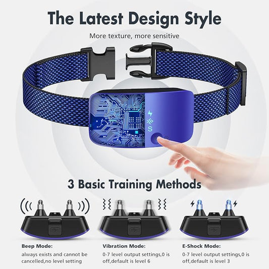 NBJU Bark Collar for Dogs,Rechargeable Anti Barking Training Collar with 7 Adjustable Sensitivity and Intensity Beep Vibration for Small Medium Large Dogs(Dark Blue