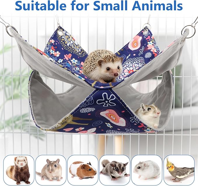 Litewoo Rat Ferret Hammock Hanging Small Animal Hammock Toy Warm Pet Bunk Bed Cage Accessories for Small Animals Ferret Guinea Pig Chinchilla Sugar Glider Hamster Squirrel Bird(Blue Deer,Medium)