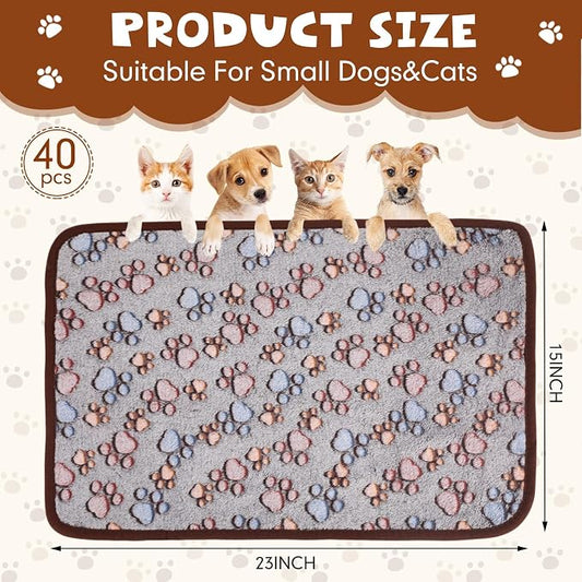 Chumia 1 Pcs Dog Blankets Soft Fluffy Fleece Washable Puppy Sleep Blankets Small Mat for Pets Throw Warm Bed Mat for Dog Puppy Cat (Black,Paw)