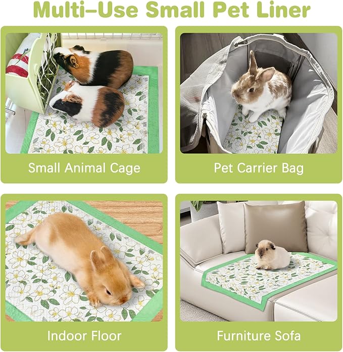 Fhiny 100 PCS Disposable Guinea Pig Cage Liner, 13'' x 18'' Super Absorbent Rabbit Pee Pads Odor Control Small Pet Cage Bedding Accessories for Rabbit Bunny Ferret Cat Puppy and Other Small Animals