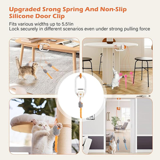 Rechargeable Electric Cat Teaser – Interactive Door Clip Teaser for Cats, 2 Motion Modes (360° Spin & Irregular Jumping), Smart Auto Cat Toy for Exercise & Fun (Orange)