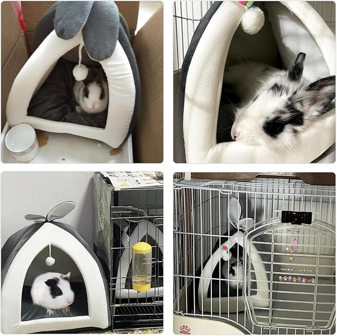 Guinea Pig Bed,Fleece Bunny Hideout House,Warm Rabbit Sleeping Bed with Pee Pad,Winter Large Hiding Hut for Hamster Ferret Rat Chinchilla Hedgehogs,Grey