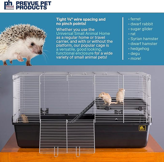 Prevue Pet Products Universal Small Animal Home - Small Animal Cage for Hamsters, Guinea Pigs, Ferrets, Dwarf Rabbits, Rats, Chinchillas, Hedgehogs, Indoor Use, Tight Wire Spacing - Gray