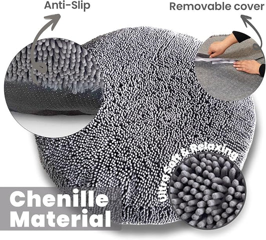 Muddy Mat® Cloud K-9 Bed for Dogs & Cats, Soft & Relaxing Round Dog Bed, Chenille Material, Removable Cover, Washable & Dryer Safe–Grey Large(40'x40')