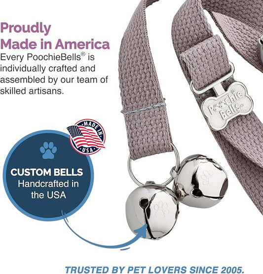 PoochieBells Dog Door Bells for Potty Training, Quick & Easy Puppy Potty Training Method Included, Handcrafted in USA with Loud, Paw-Safe Bells, Durable Cotton Webbing - Stone Gray