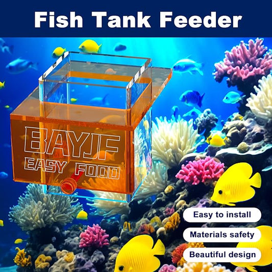 Hanging Acrylic Fish Feeding Ring for Aquarium,Transparent Orange Square Fish Food Feeder for Aquarium Accessories,Suitable for Betta Guppy Clownfish
