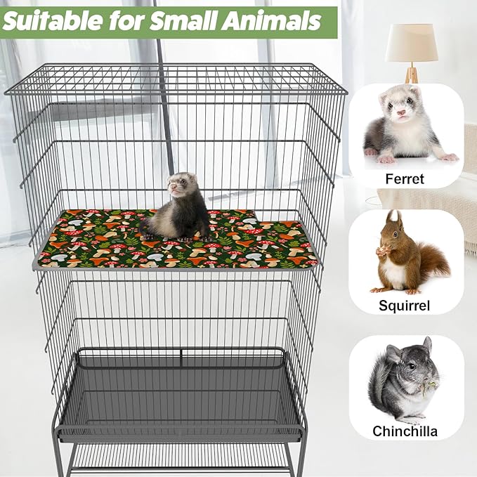 Bienbee Ferret Cage Liner Set, Waterproof Ferrets Cage Accessories for Small Animals Rats Chinchillas Hedgehogs Ferrets(Green Mushroom,Top Pan Liner)