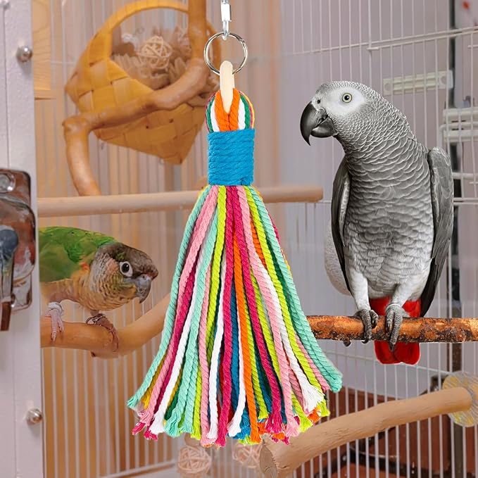 Bird Toys for Parrots, Colorful Cotton Rope Chew Toys for Large Birds, Natural Hanging Bird Cage Toys for Cockatiels, Macaws, Medium Large Birds for Playing & Preening (1)