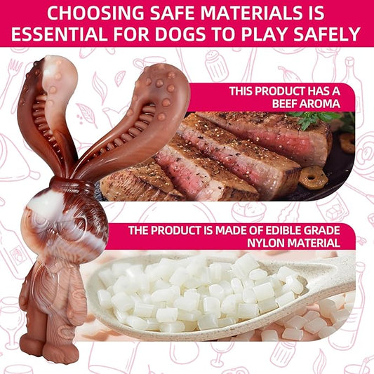 Indestructible Dog Toys for Aggressive Chewers, Tough and Durable Chew Toys for Large Medium Dogs, Interactive Dog Chew Toys to Keep Them Busy (A Rabbit)