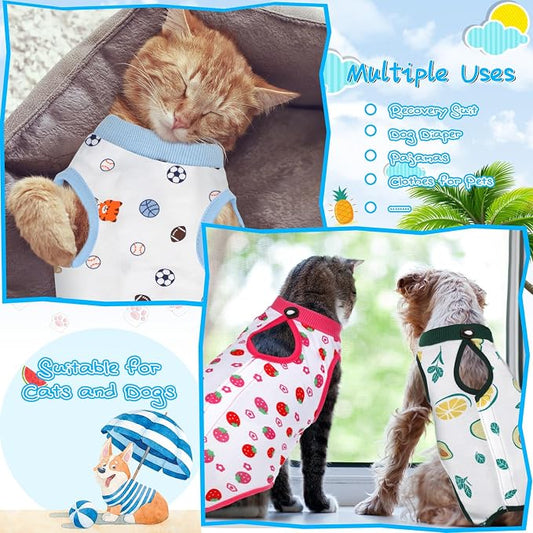 Kacctyen 6 Set Cat Recovery Suit After Surgery Female and Male Cat Kitten Surgery Suit E Collar Alternative Pajama Kitty Clothes for Spay Abdominal Skin Anti Licking(Fruit,Medium)