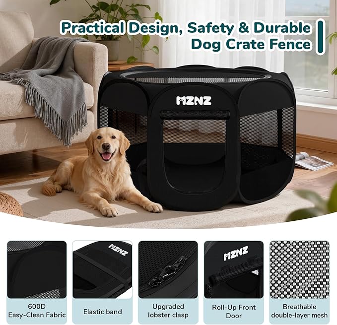 Dog Playpen, Portable Puppy Pet Crate Indoors for Small/Medium/Large Dogs Cats Rabbits, Foldable Dog Cage Enclosure for Outdoor, Pop Up Dogs Tent Kennel with Carrying Case, Whole Black