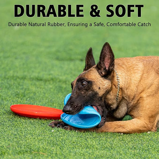 Dog Flying Disc - Durable Rubber Dog Toy for Fetch - Interactive Lightweight Flyer Dog Toys for Outdoor Playtime - Safer Disc for Healthy Activity - for Medium/Large Dogs (Orange)