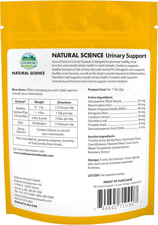 Oxbow Natural Science Urinary Support, Urinary Supplement for Rabbit & Guinea Pig, Made with Oxbow Timothy Hay, Includes Cranberry, Astragalus Root, Pumpkin Seed, Made in USA, 4.2 oz Bag