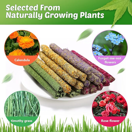 Rabbit Chew Toys for Teeth, Timothy Grass Carrot Sticks for Guinea Pig Hamster Chinchilla Squirrel Bunny Small Rodent Animals (20 pcs)