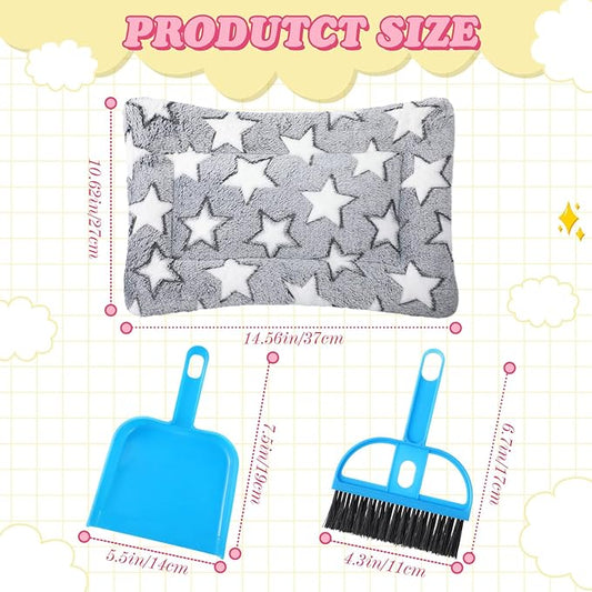 Tudomro 10 Pcs Guinea Pig Bed Mat with Cleaning Dustpan Brush 15" x 11" Animal Bedding Fleece Bunny Sleeping Pad for Small Dogs Cats Rats Hedgehogs Ferrets Hamster Indoor(Dots Star)