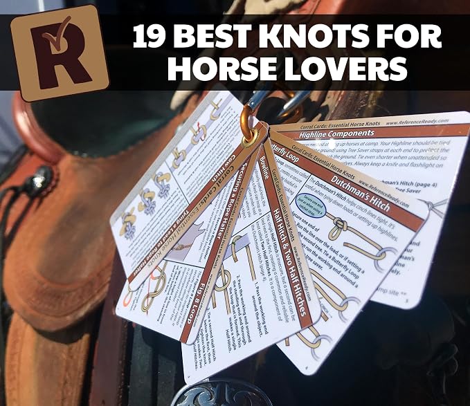 ReferenceReady Horse Knot Cards: Guide to 19 Pack and Trail Riding Knots | Guide to best training & trail horse riding knots. Accessory for barn essentials. Great for equine camps, equestrian gifts.