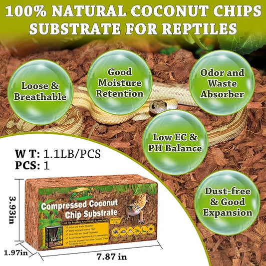 ZeeDix Coconut Husk for Reptiles, Organic Coconut Fiber Reptile Terrarium Substrate, Coco Husk Chips Reptile Bedding for Snakes, Tortoises, Ball Python, Geckos, Lizards, Hermit Crab, Tarantula
