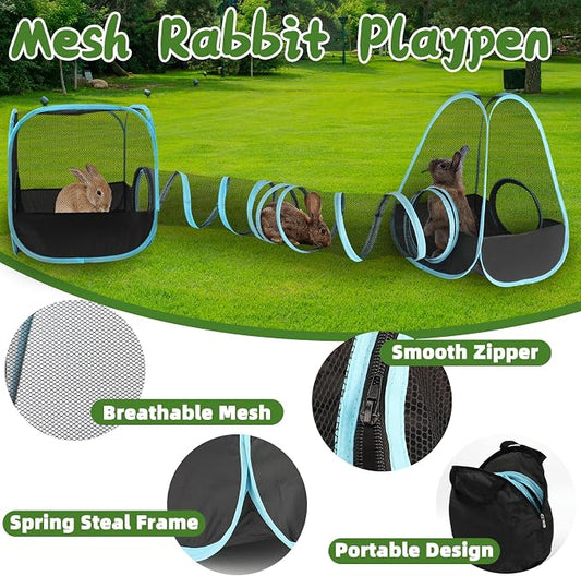 YUEPET Large Bunny Tunnel Hideout Breathable Rabbit Playpen with Tunnel Cube Tent,Portable Small Animal Tubes & Tunnels for Indoor Outside Dwarf Rabbits Guinea Pigs Hamsters Ferrets
