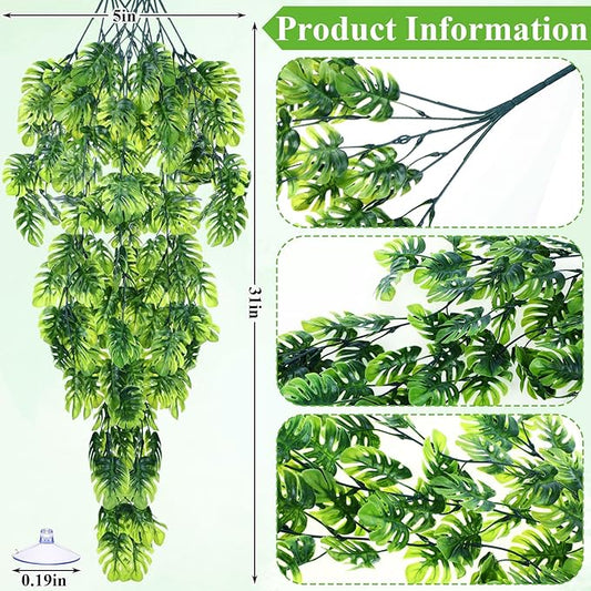 Suncalla Reptile Plants Terrarium Hanging Plants Vines Boston Climbing Terrarium Plant with Suction Cup for Bearded Dragons Lizards Crested Gecko Snake Crab Tank(Popular Series,Green)