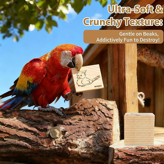 16 Pack Natural Balsa Wood Bird Chew Toys - World's Softest Wood, Safe Chewing Toys for Parakeets, Cockatiels, Lovebirds & Small Medium Birds. (Large)