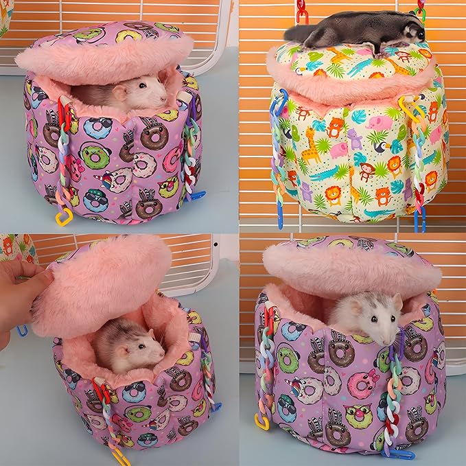 Rat Hanging Bed, Sugar Glider Cage Accessories, Guinea Pig Hammock Warm Sleeping Nest Bed, Small Animals Cage Hammock for Rat, Squirrel, Hamster, Parrot